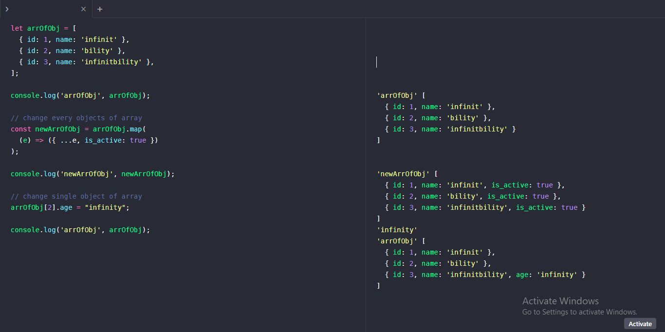 Array of objects, Javascript, Example