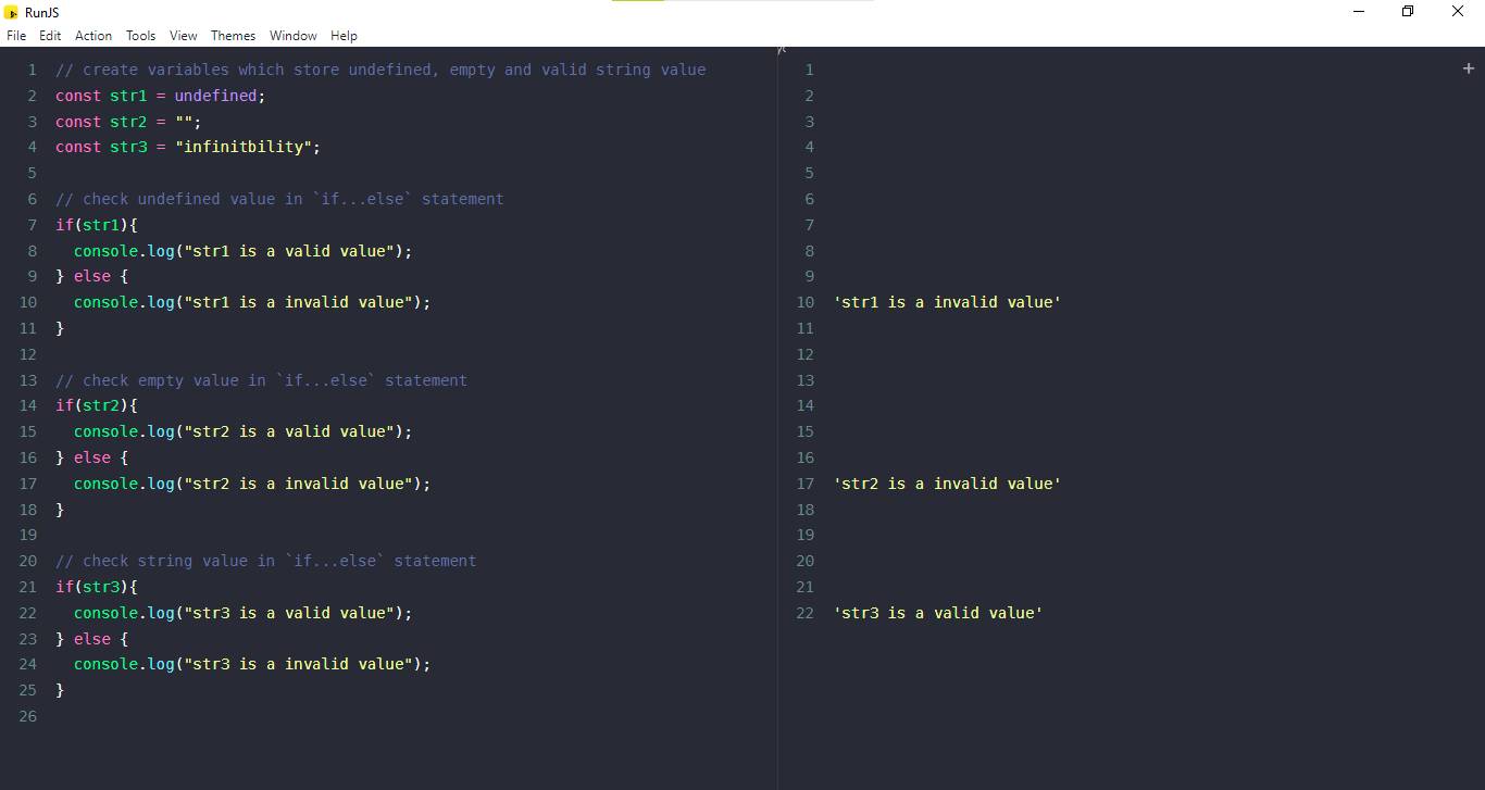 javascript, check if a string is empty or undefined example