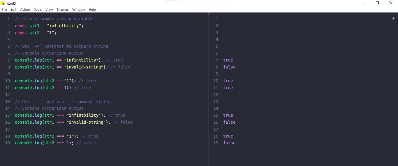 javascript, check if a string is equal to another string example