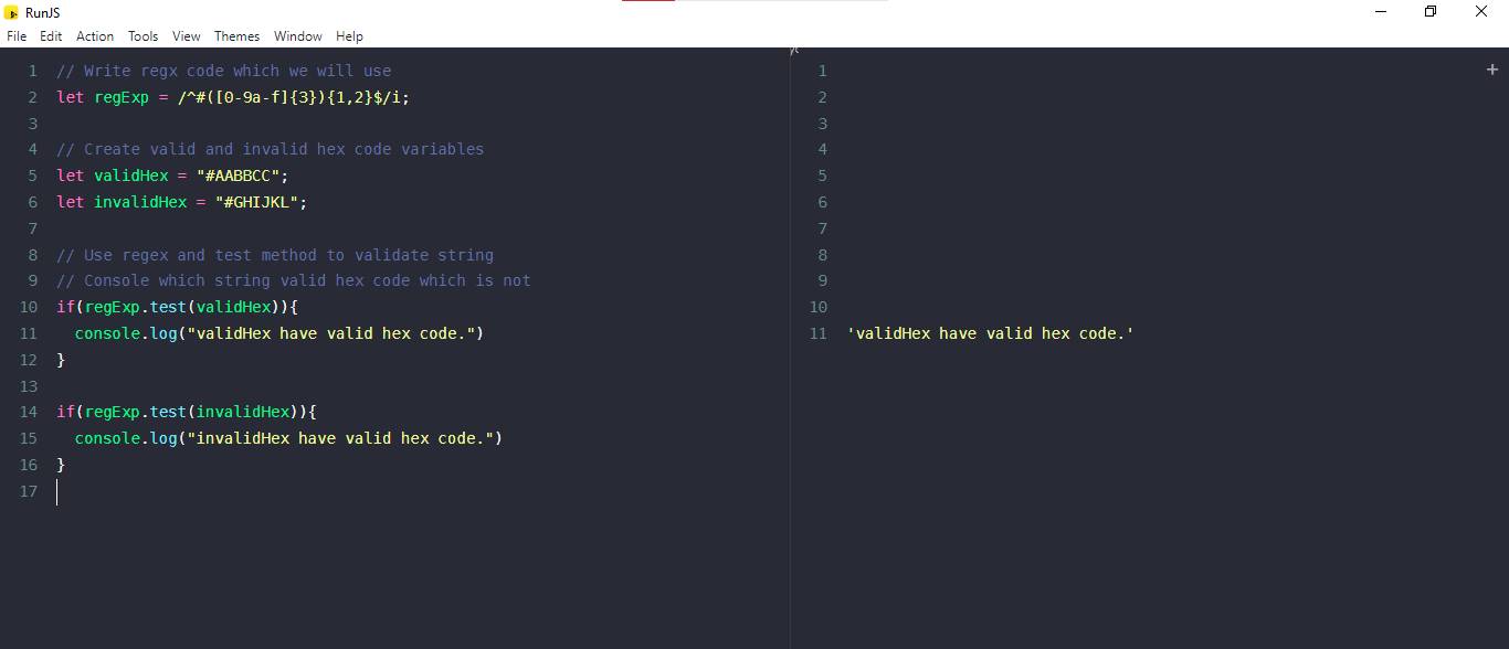 javascript, check if a string is hexadecimal example