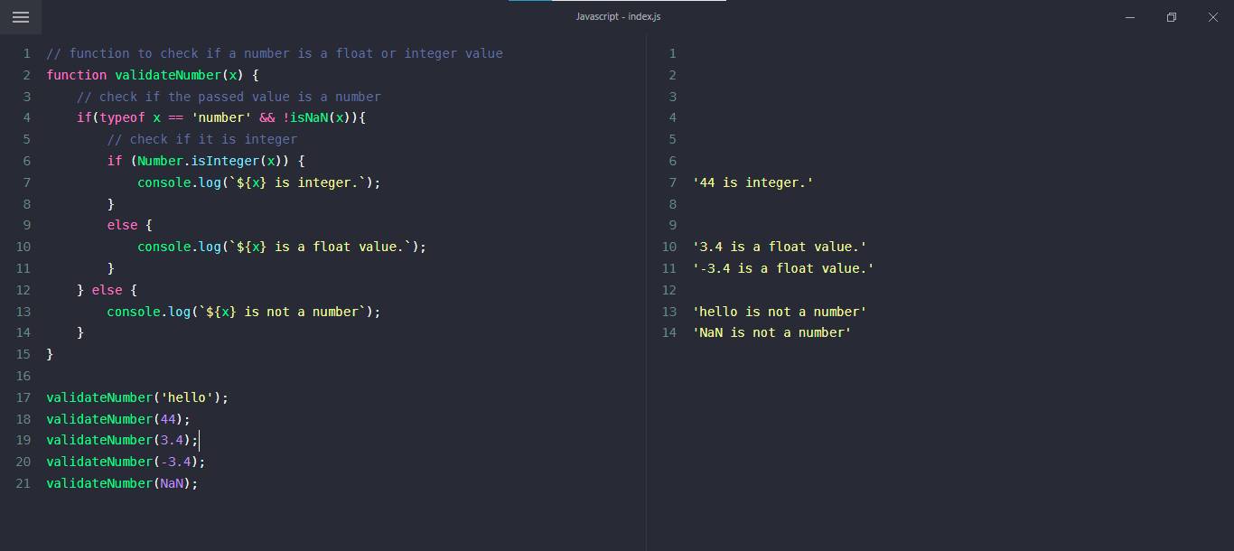 javascript, check if number is integer or float example