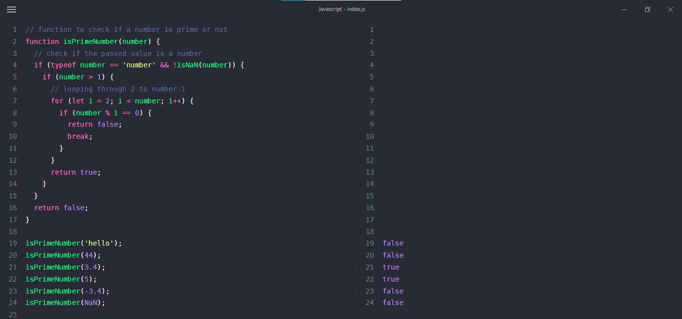 javascript, check if number is prime or not example