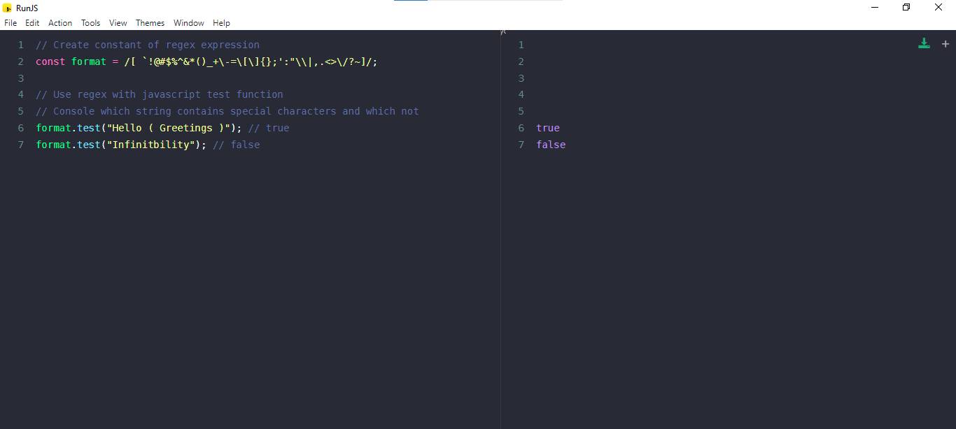 javascript, check special characters in string example