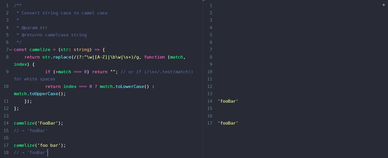 TypeScript, convert string case to camel case example