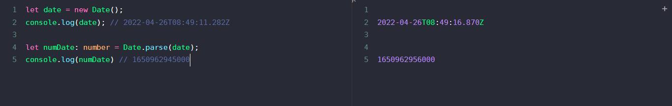 TypeScript, convert date to epoch time example