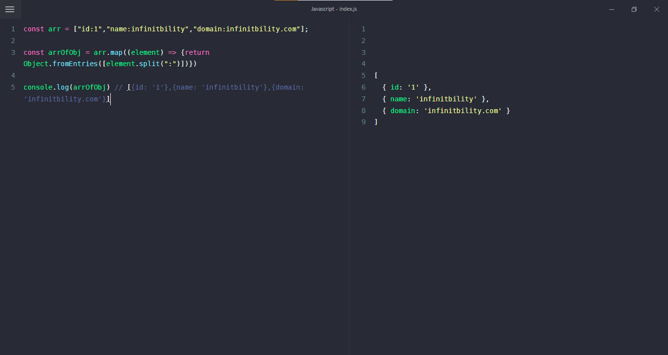 JavaScript, convert string to key value pair in javascript example