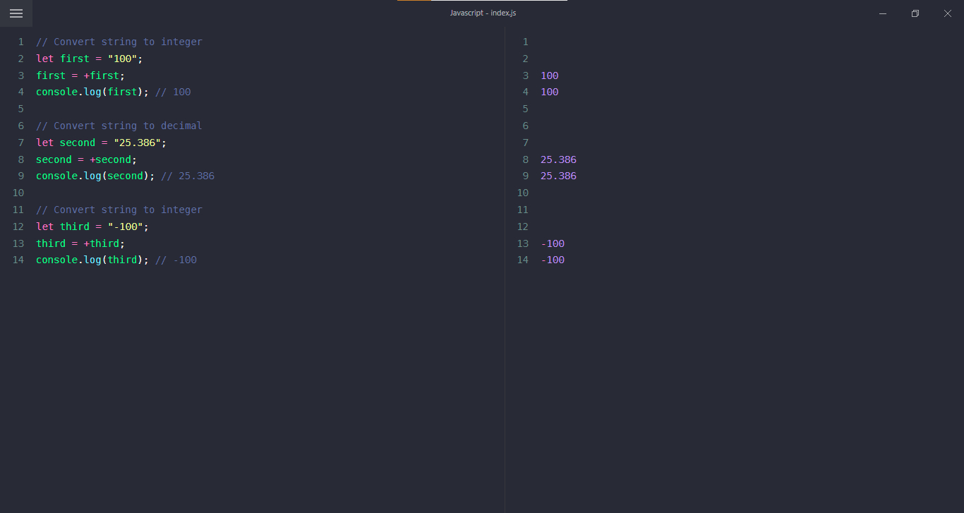 JavaScript, convert string to number in javascript example