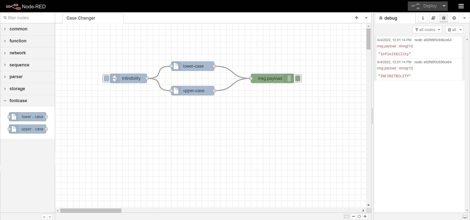 Node-red, output of node