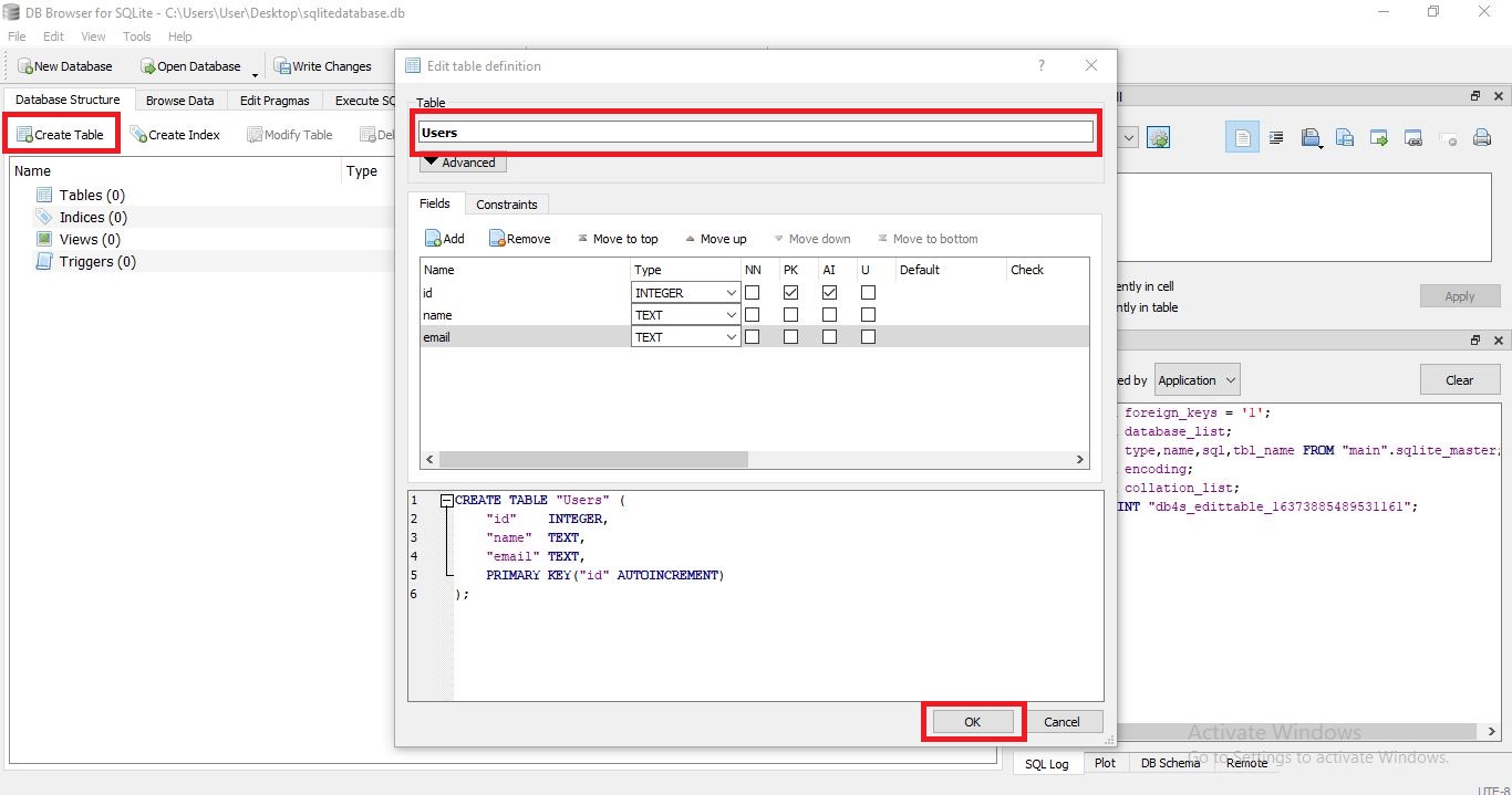 SQLcipher, Create Table, Example