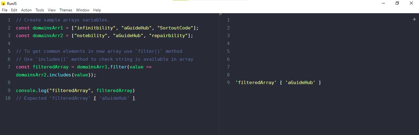 javascript, find common elements in two arrays example