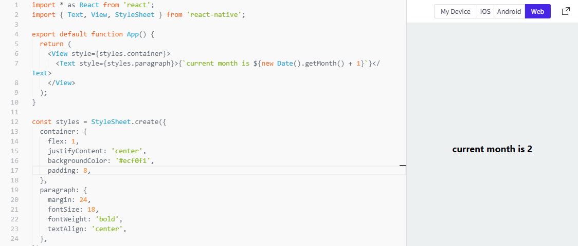 React Native, current, month, example