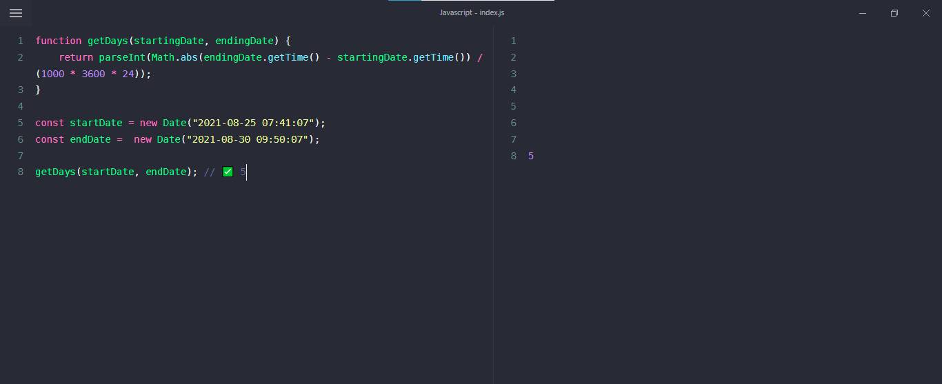 javascript, get days between two dates example