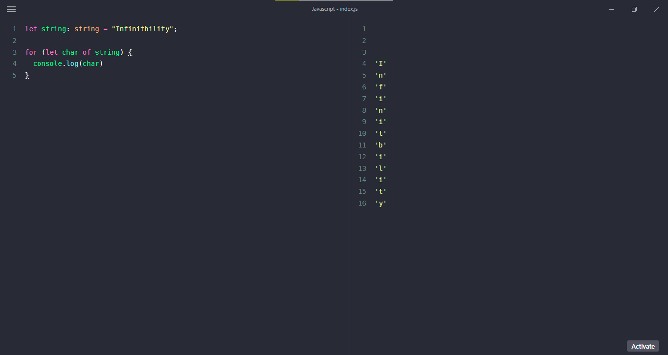 typescript get each character of string example