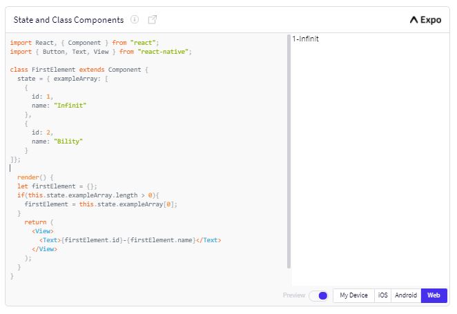 React Native, access, first, element, Example