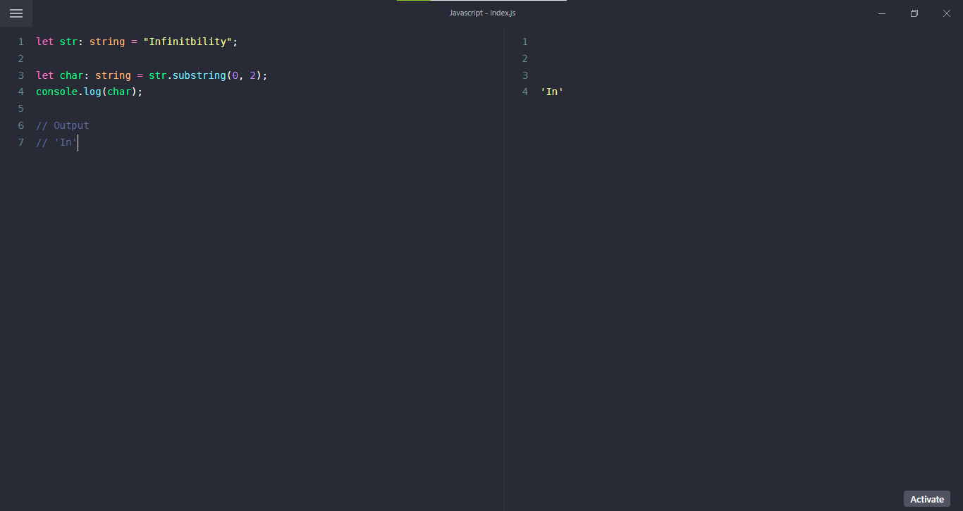 Typescript get first two character of string example