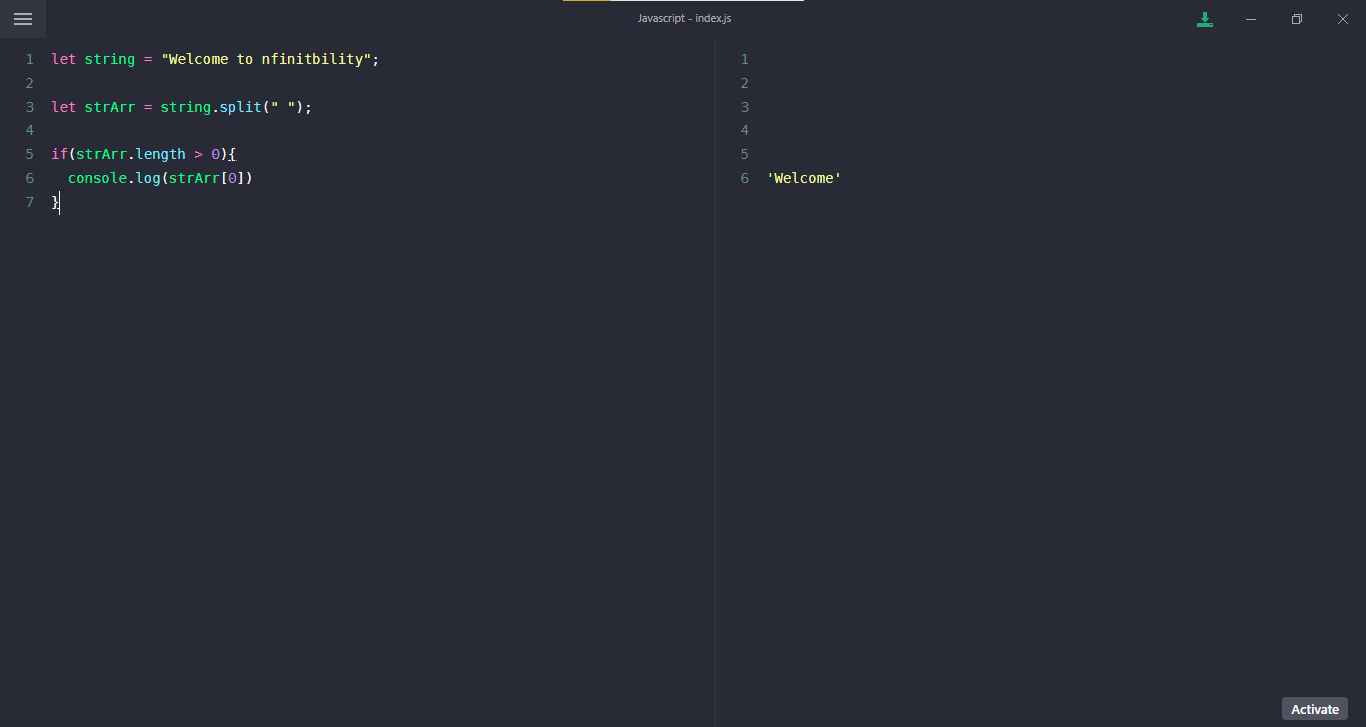 Javascript get first word of string example