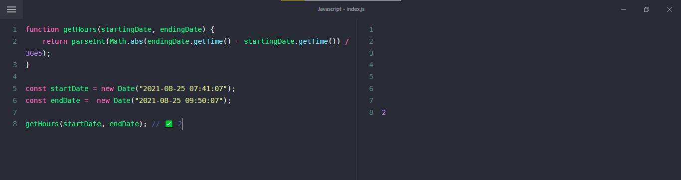 javascript, get hours between two dates example