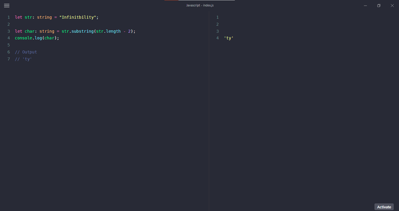 Typescript get last two character of string example