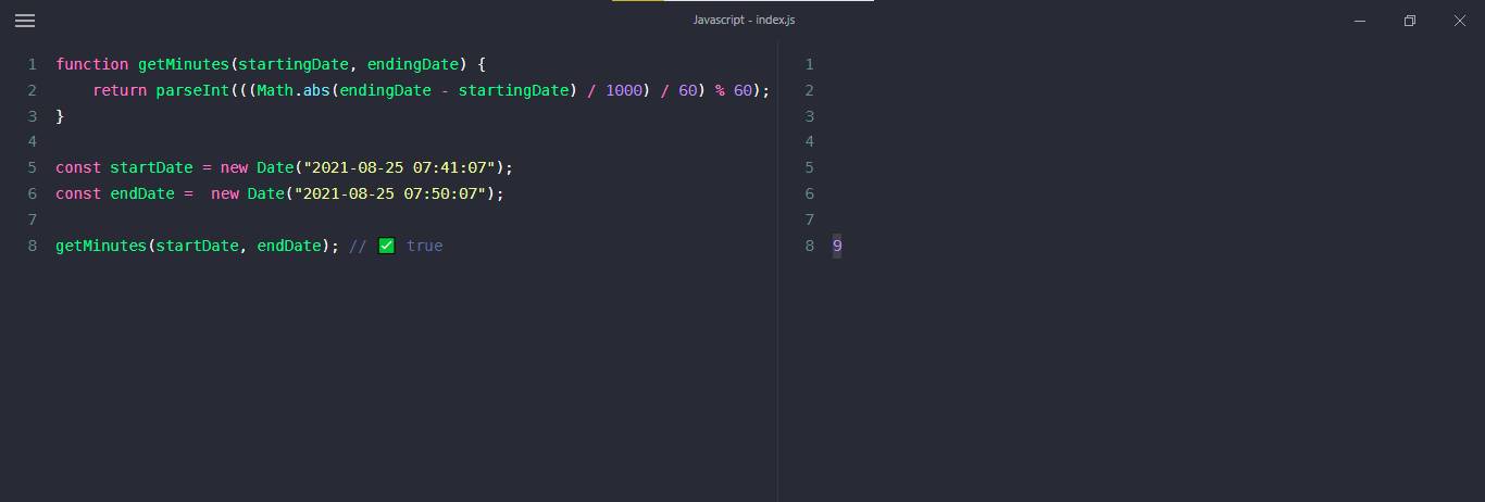 javascript, get minutes between two dates example