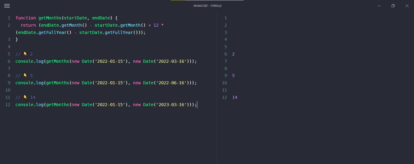 javascript, get months between two dates example