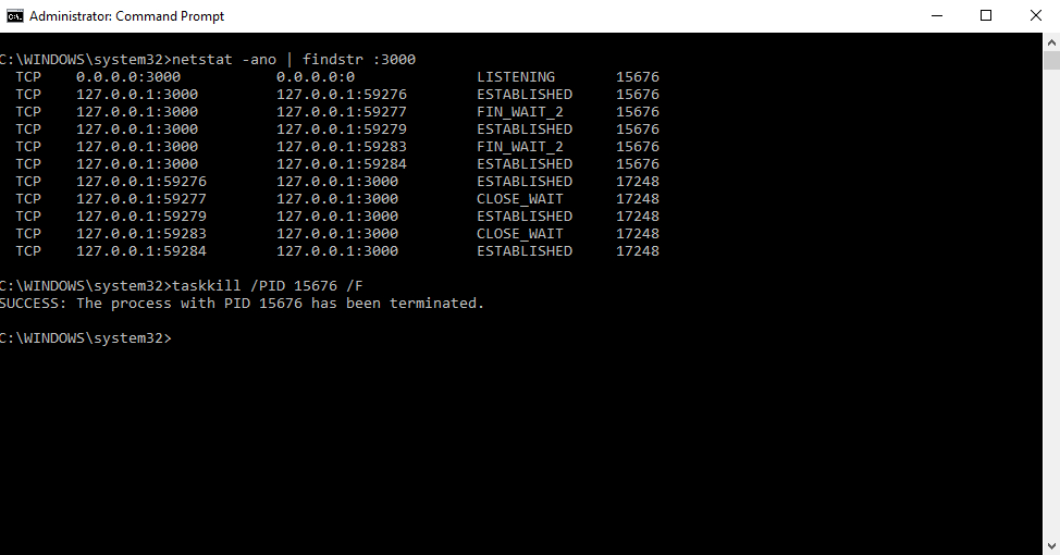 Kill process using taskkill in windows