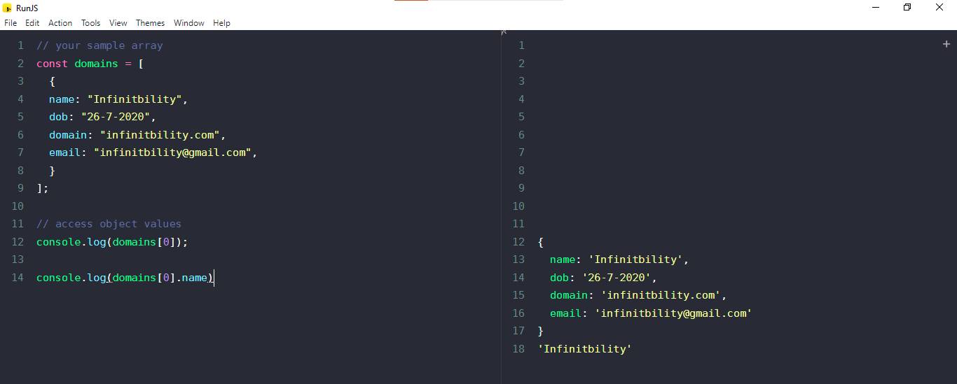 javascript, Use of array index example