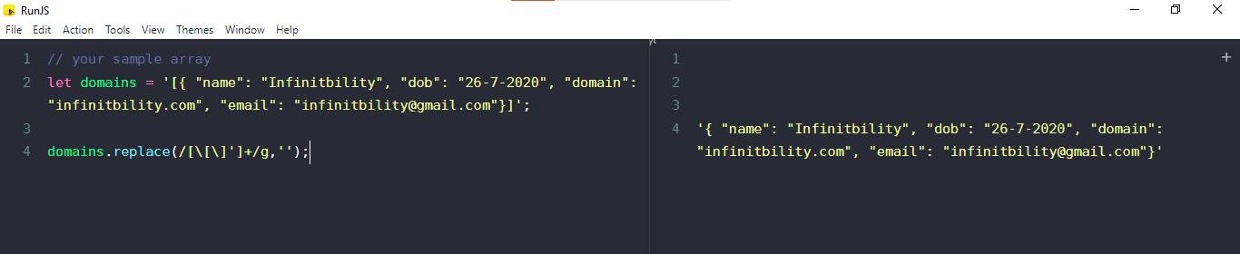 javascript, Remove brackets from JSON string example