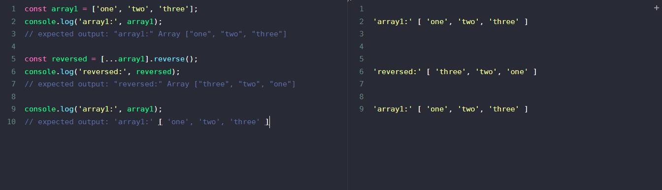 JavaScript, array reverse without mutating example