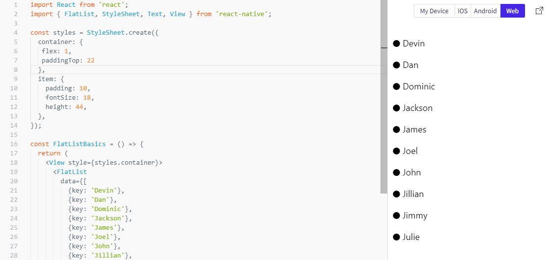 React native datepicker unordered list example