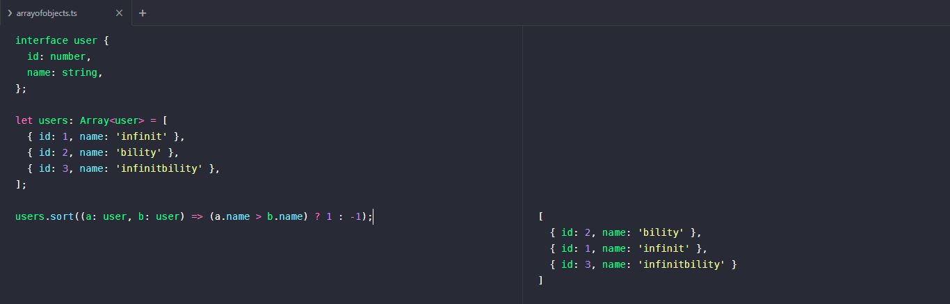 Array of objects, sorting, typescript, Example