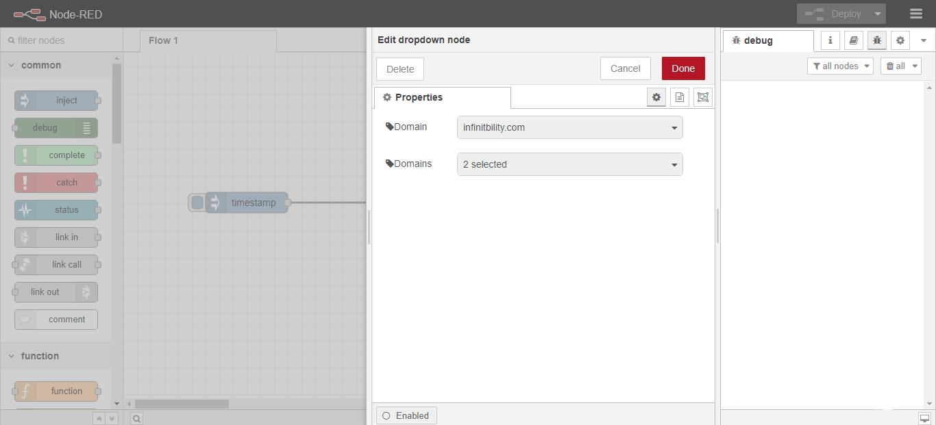 Node-red, dropdown example