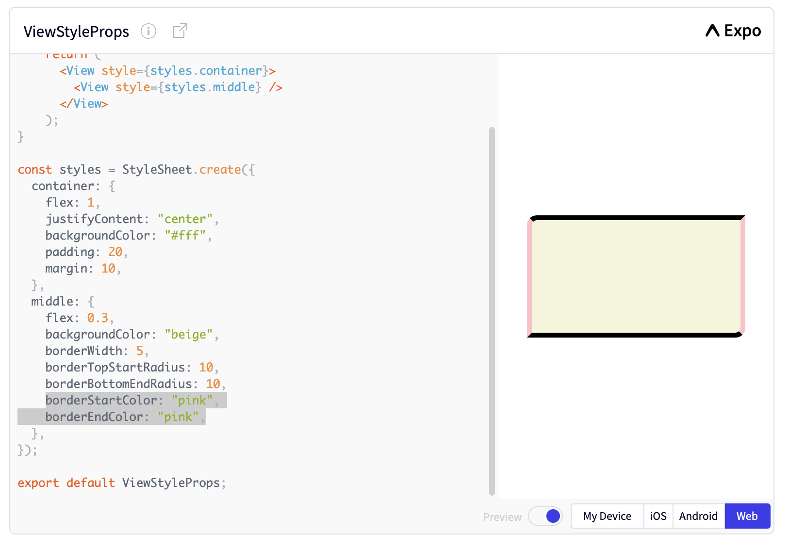 React Native, borderColor