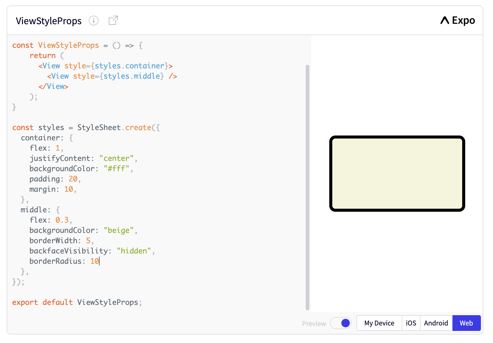 React Native, borderRadius