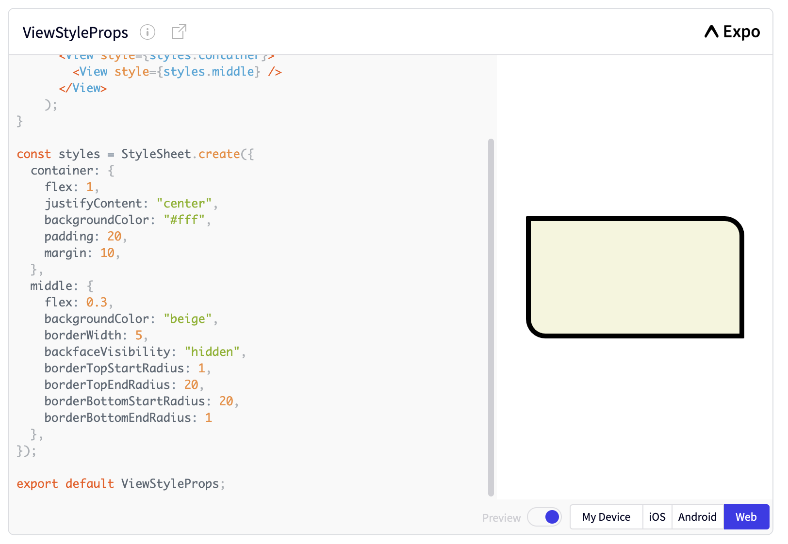 React Native, borderRadius